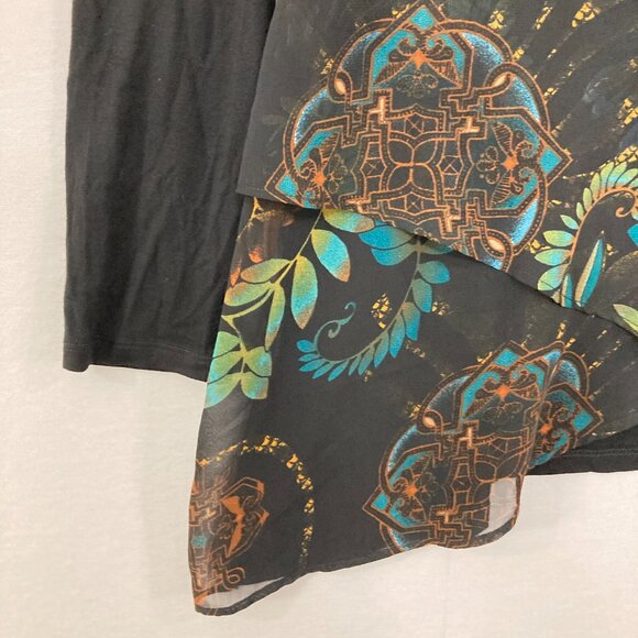 Chico's size Large/2 Black Multi Color Artsy Chiffon Layered Blouse Romantic - Picture 4 of 9